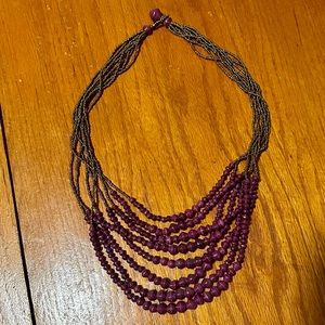 Noonday handmade beaded necklace, color: gold & purple